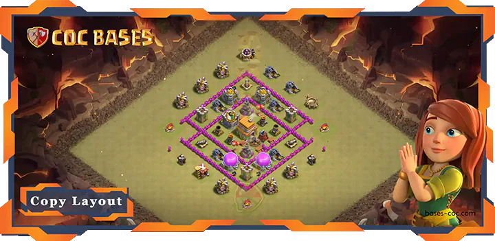 Top War Base TH6 with Link, Hybrid - Anti 2 Stars, Anti 3 Stars, WarCWL Layout- Clash of Clans (03)