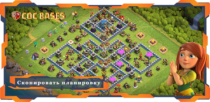 Топ Гибридные База ТХ12 со Ссылкой, Фарм Планировка - Clash of Clans (23)