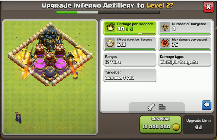 Inferno Artillery Clash of Clans 2 stars