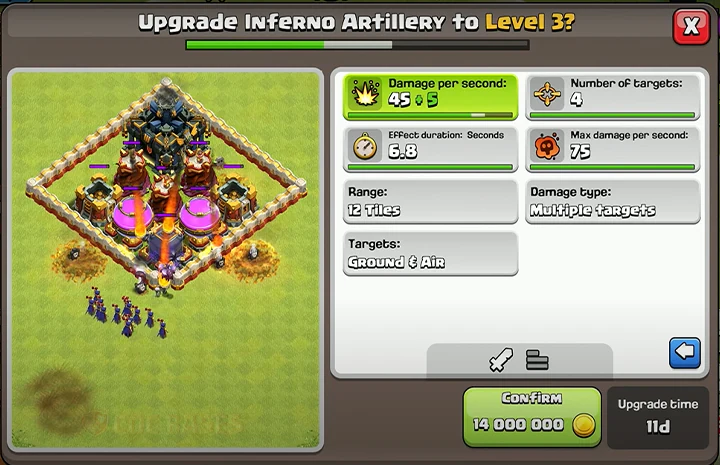 Inferno Artillery Clash of Clans 3 stars