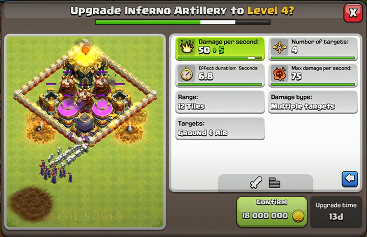 Inferno Artillery Clash of Clans 4 stars