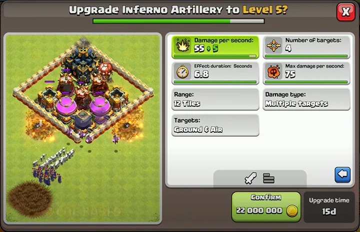 Inferno Artillery Clash of Clans 5 stars