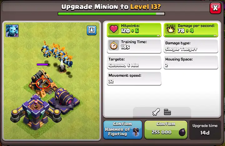 Upgrade Minion to New level 13