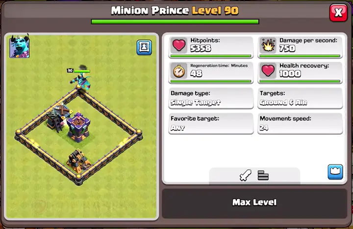 Minion Prince max level 90
