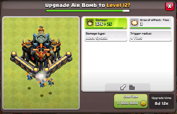 Upgrade Air Bomb to New level 12