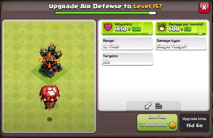 upgrade air defense to level 15