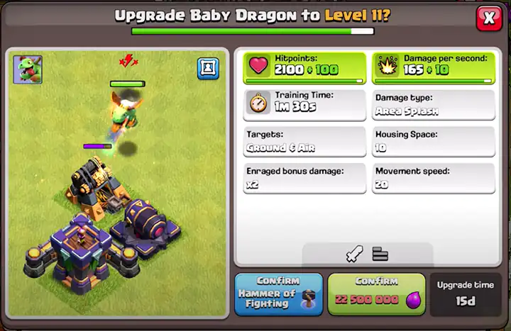 Upgrade Baby Dragon to New level 11