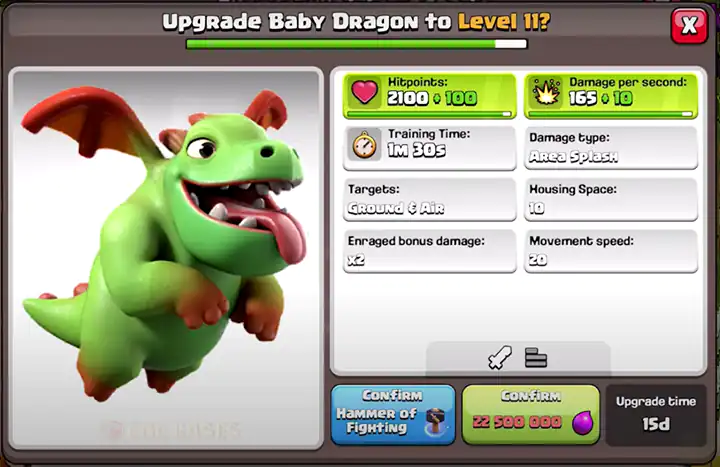 Upgrade Baby Dragon to New level 11