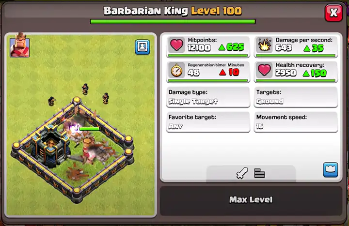 barbarain king new level 100 with stats