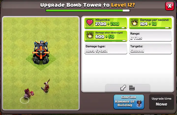 upgrade bomb tower to level 12