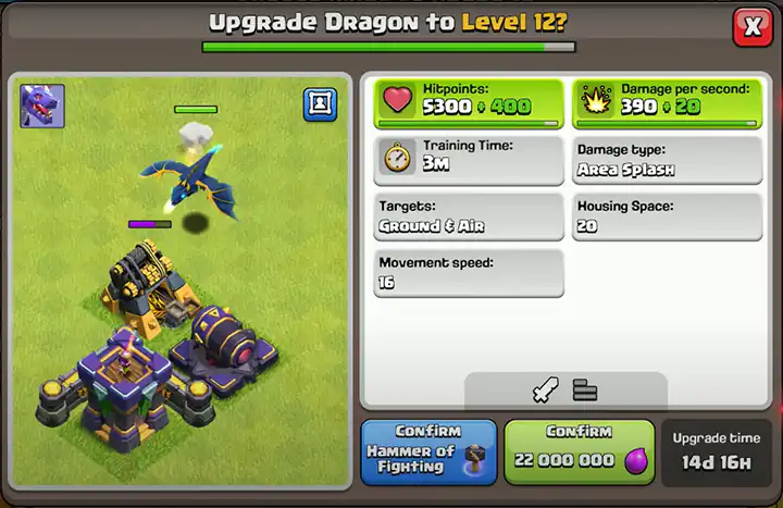 Upgrade Dragon to New level 12