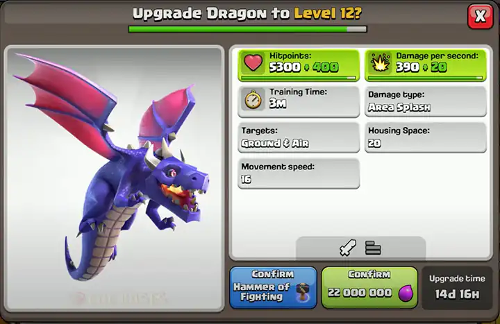 Upgrade Dragon to New level 12