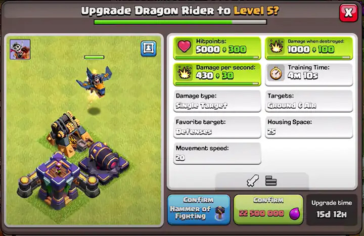 Upgrade Dragon Rider to New level 5