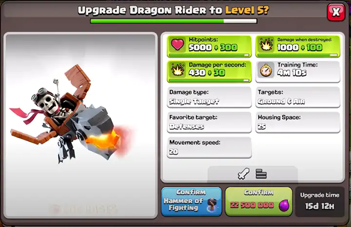 Upgrade Dragon Rider to New level 5