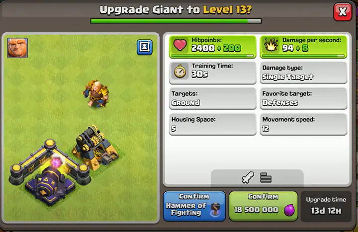 Upgrade Giant to New level 13