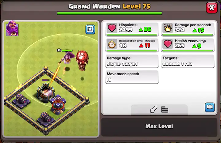 grand warden new level 75 with stats