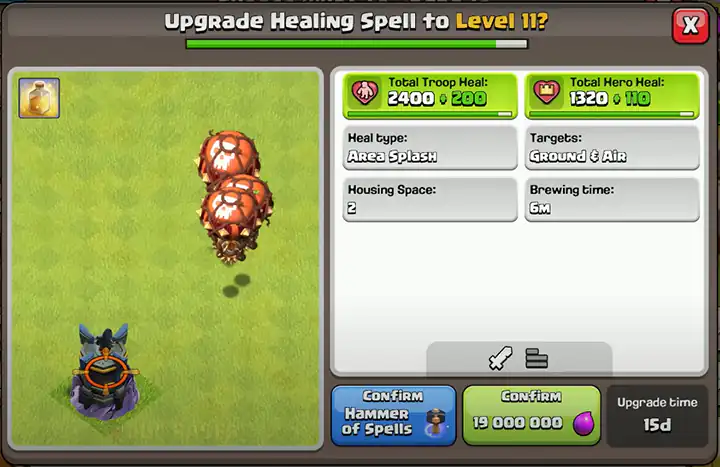 Upgrade Healing Spell to New level 11