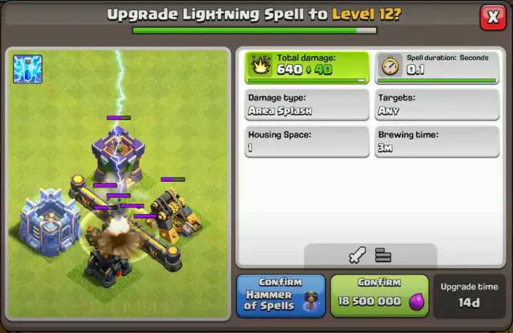 Upgrade lightning Spell to New level 12
