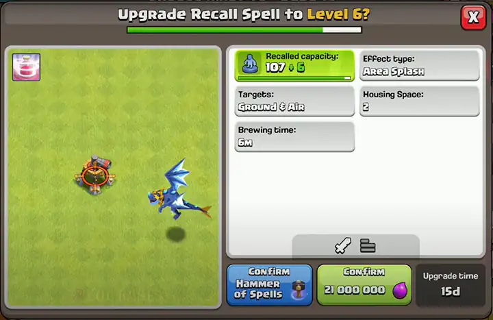 Upgrade Recall Spell to New level 6