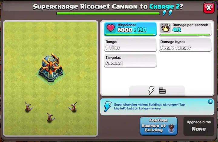 supercharge ricochet cannon to charge level 2