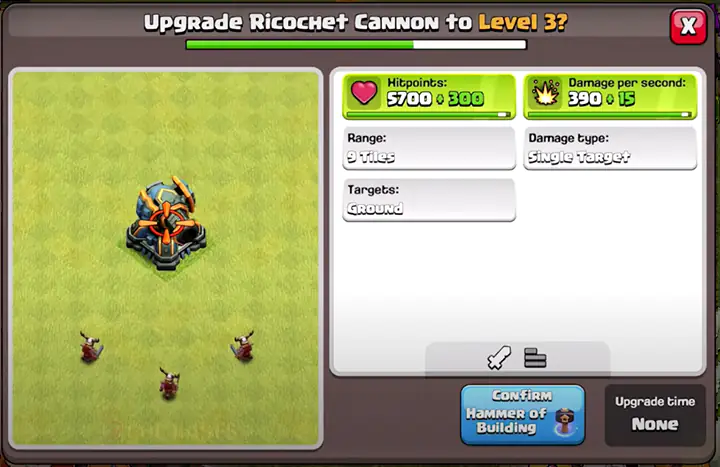 upgrade ricochet cannon to level 3