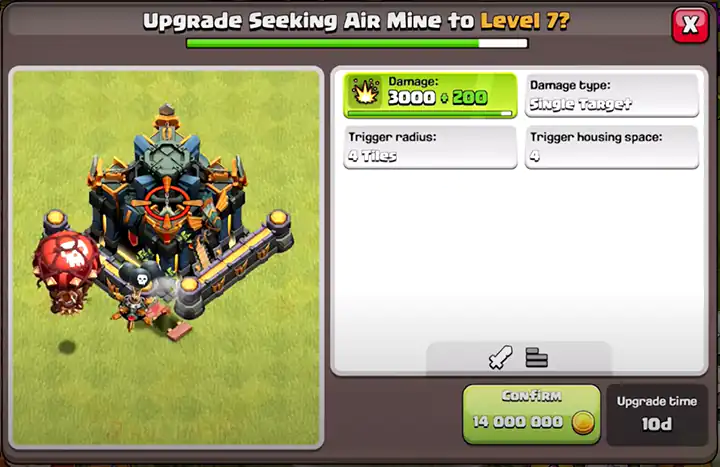 Upgrade Seeking Air Mine to New level 7