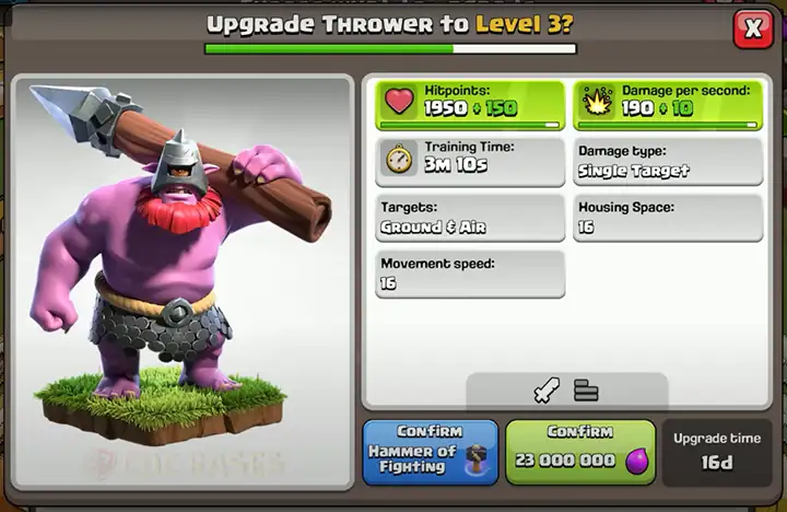upgrade thrower to level 3