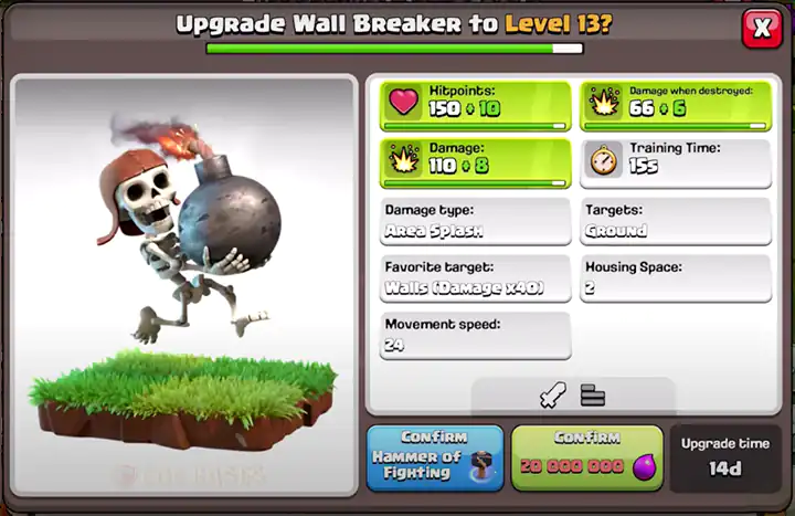 Upgrade Wall Breaker to New level 13