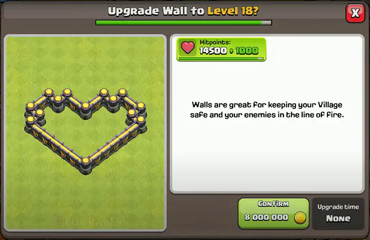 Upgrade Walls to New level 18