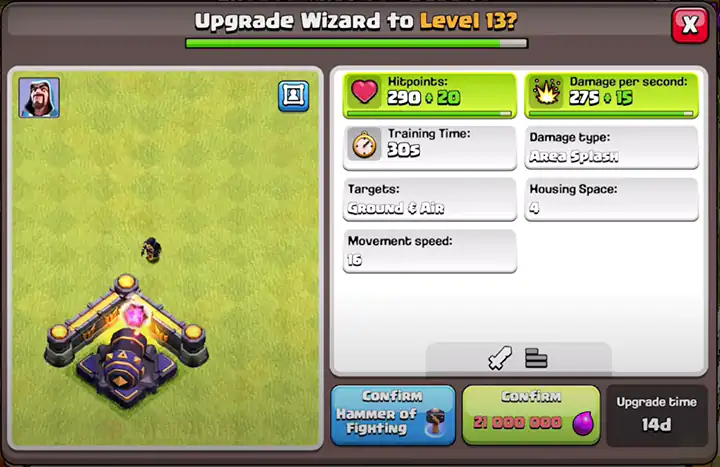 Upgrade Wizard to New level 13