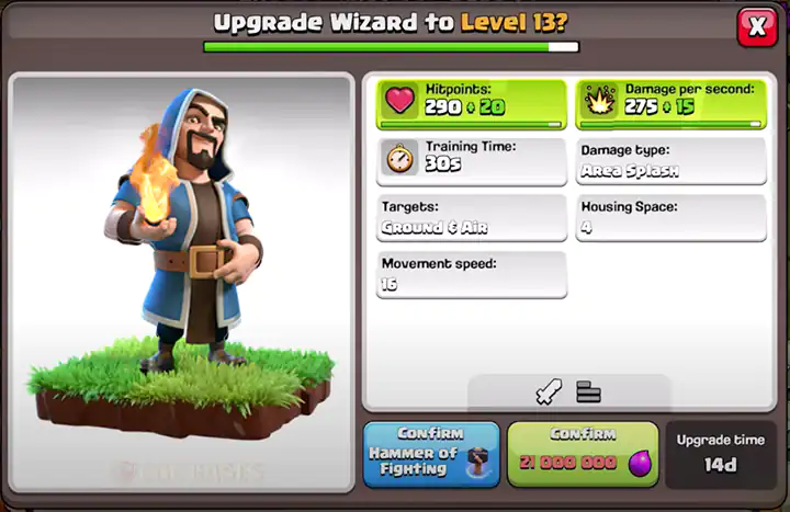 Upgrade Wizard to New level 13