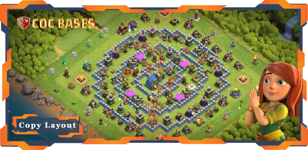 Top Anti 2 Star Base TH12 with Link, Hybrid Layout - Clash of Clans (133)