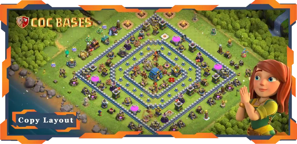 Top Anti 2 Star Base TH12 with Link, Hybrid Layout - Clash of Clans (136)