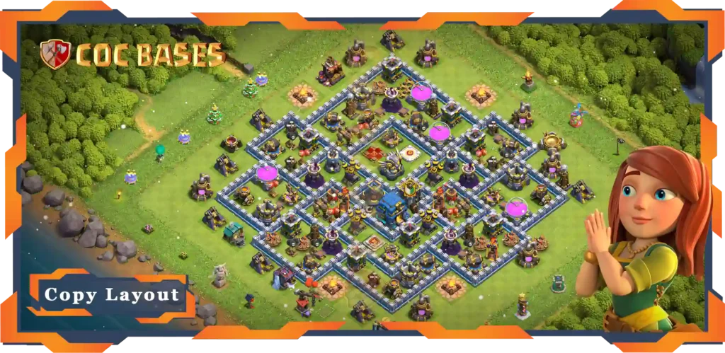Top Anti 3 Star Base TH12 with Link, Hybrid Layout - Clash of Clans (139)