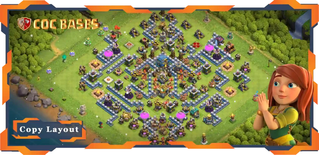 Top Hybrid Base TH12 with Link, Anti Everything, Defence Layout - Clash of Clans (149)