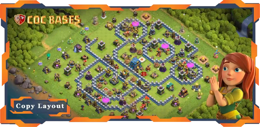 Top Trophy Base TH12 with Link, Anti Everything, Hybrid, Defence Layout - Clash of Clans (118)