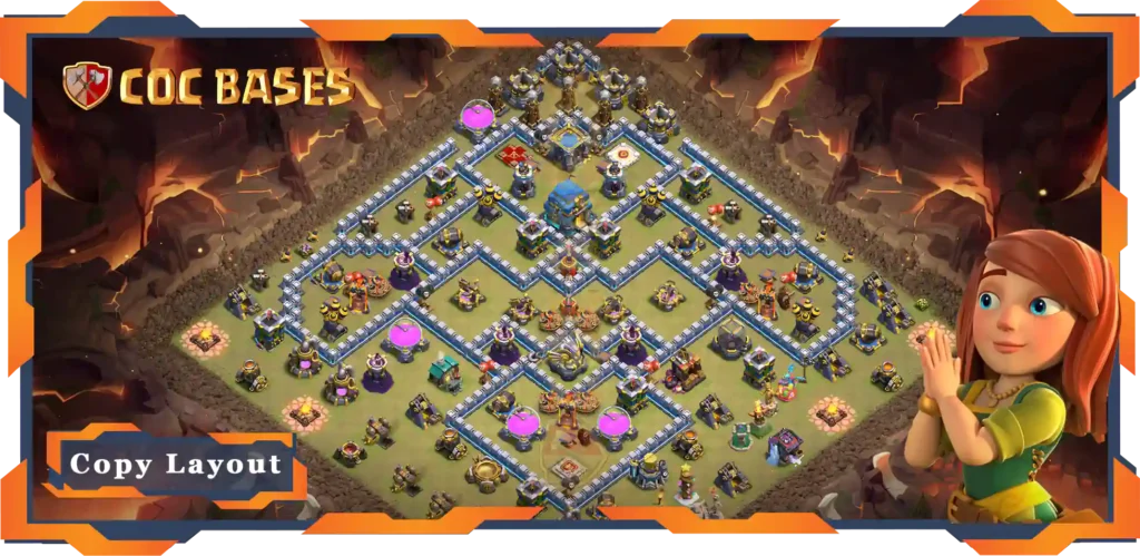 Top War Base TH12 with Link, Hybrid, Defence Layout - Clash of Clans (141)