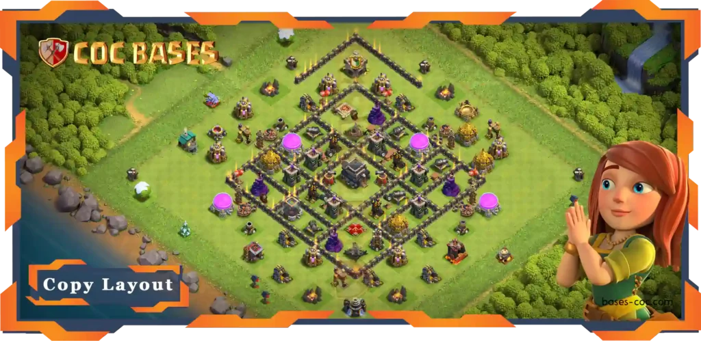 Top Anti 3 Star Base TH9 with Link, Defence, Anti Everything Layout - Clash of Clans (99)