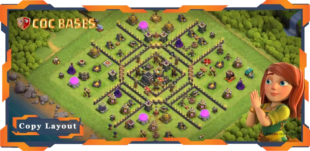 Top Base TH9 with Link, Anti 3 Star, Defence, Anti Everything Layout - Clash of Clans (86)