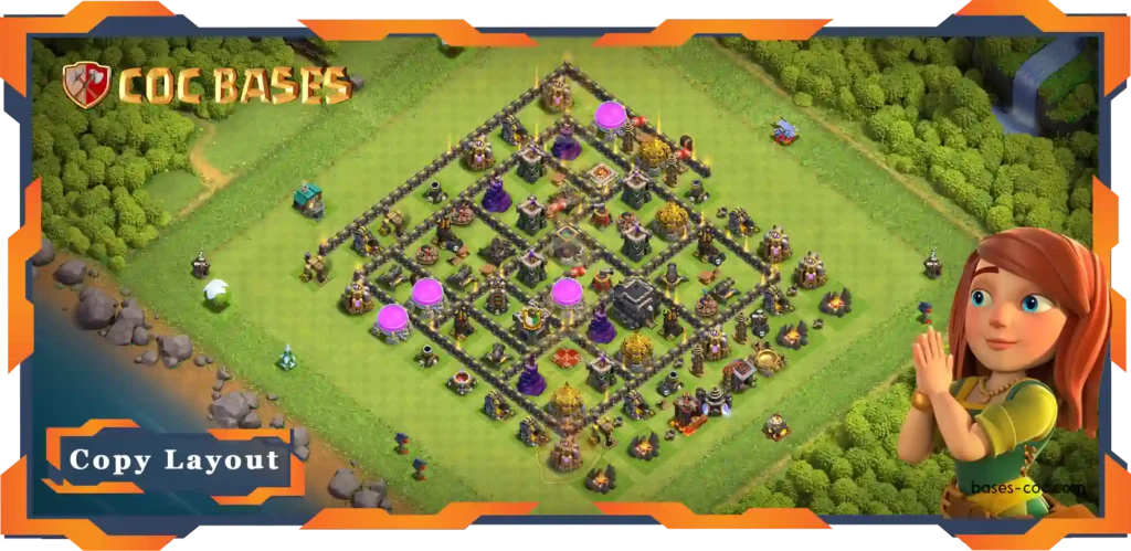 Top Defence Base TH9 with Link, Anti Air Dragon Layout - Clash of Clans (107)