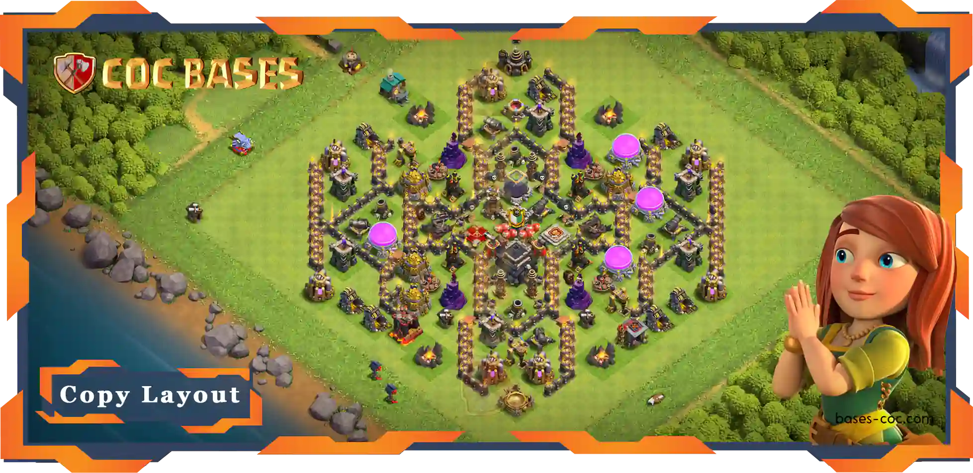 Top Hybrid Base TH9 with Link, Anti 2 Star Layout - Clash of Clans (79)