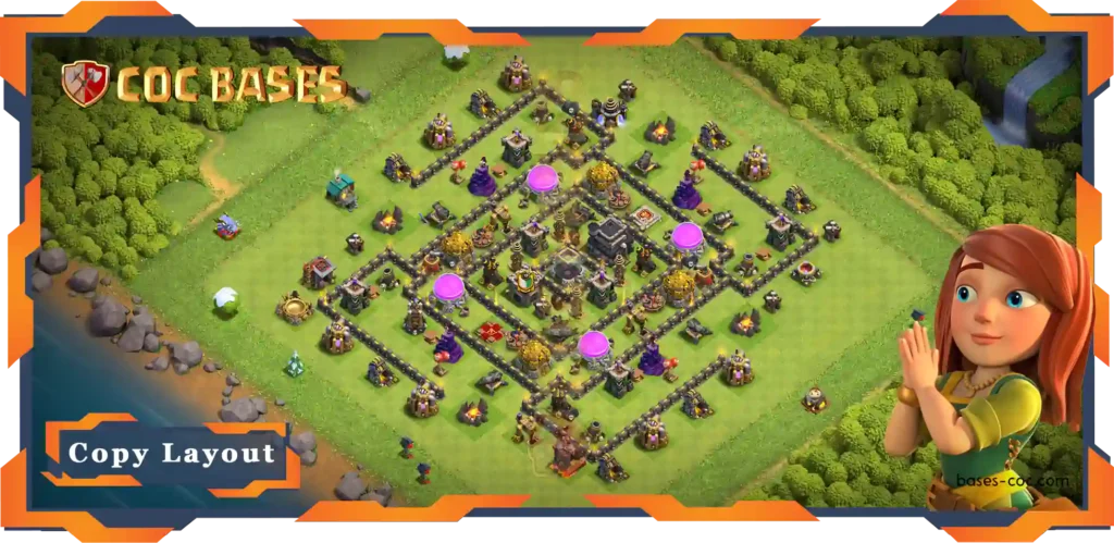 Top Hybrid Base TH9 with Link, Farming, Anti Everything Layout - Clash of Clans (100)