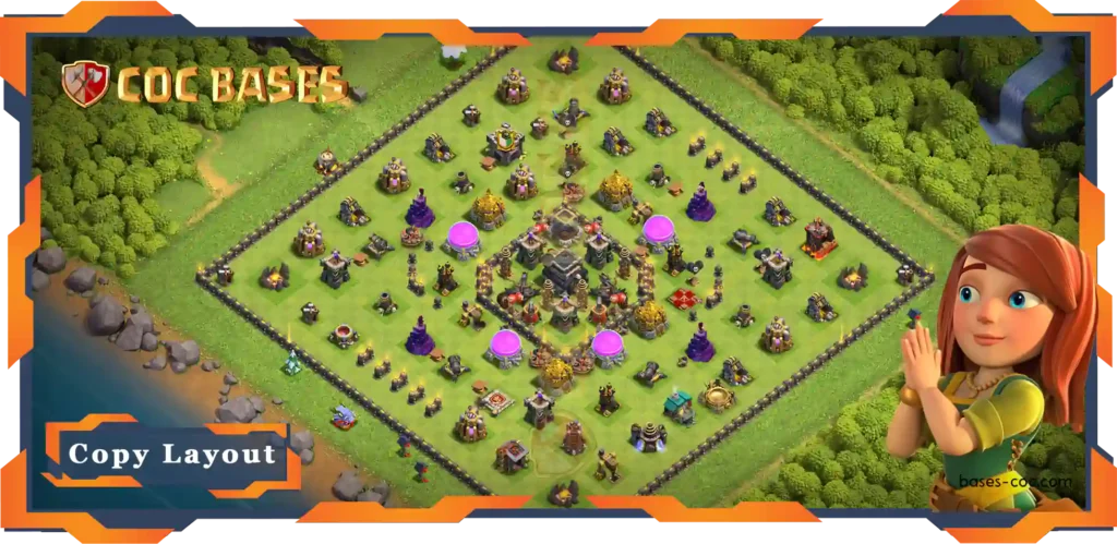 Top Trophy Base TH9 with Link, Anti Everything, Hybrid Layout - Clash of Clans (109)