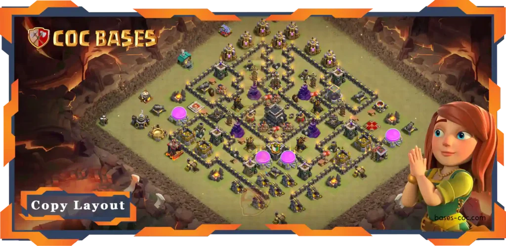 Top War Base TH9 Max Level with Link, Anti Everything, Anti 3 Star Layout - Clash of Clans (125)