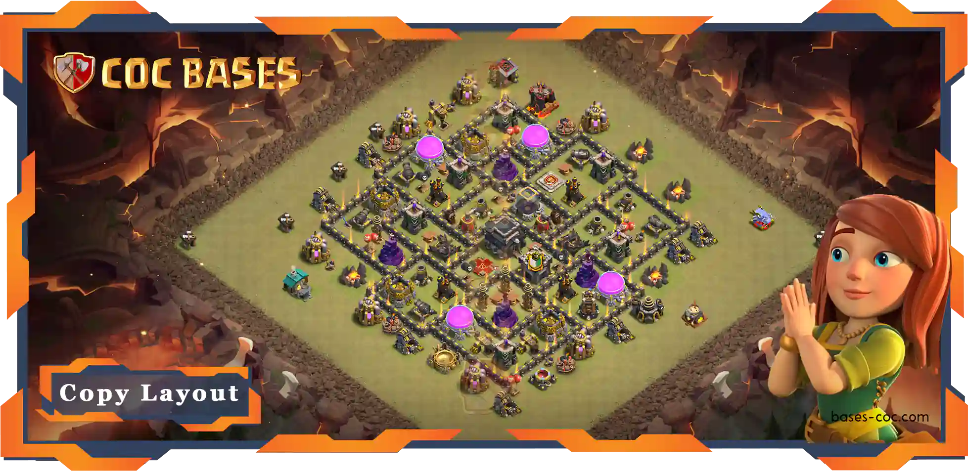 Top War Base TH9 with Link, Anti 2 Star, Hybrid Layout - Clash of Clans (146)