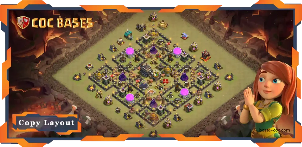 Top War Base TH9 with Link, Anti 2 Star, Hybrid Layout - Clash of Clans (87)
