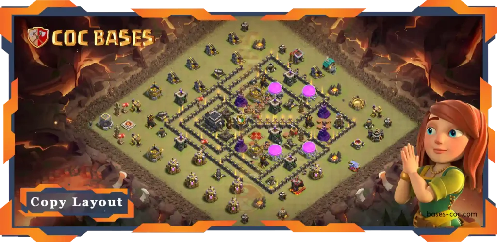 Top War Base TH9 with Link, Anti 3 Star, Hybrid Layout - Clash of Clans (132)