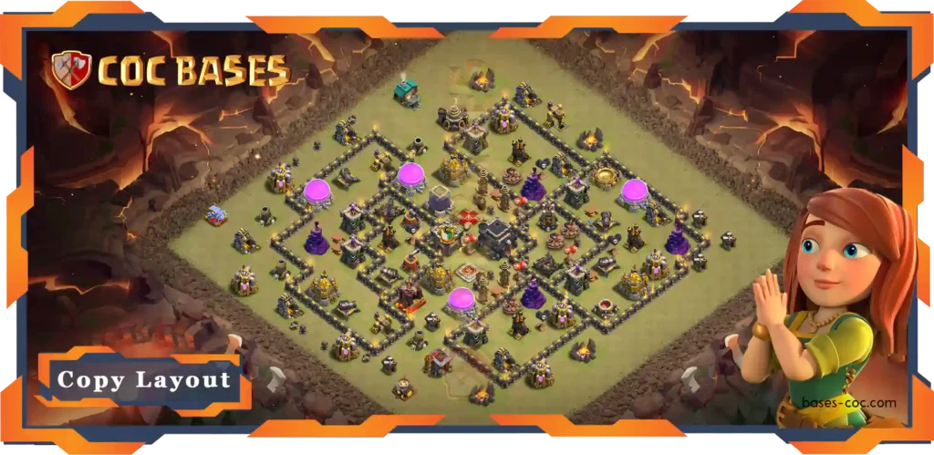 Top War Base TH9 with Link, Anti 3 Star, Hybrid Layout - Clash of Clans (72)