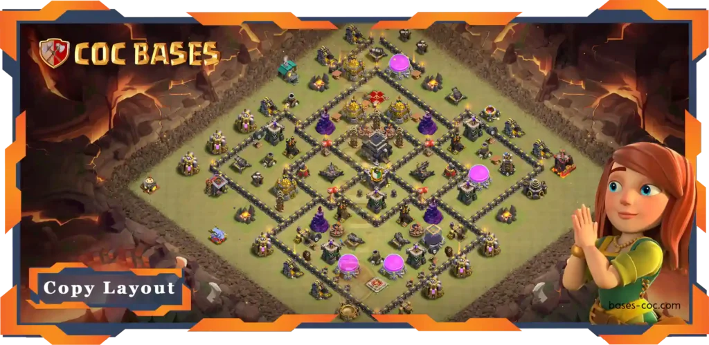Top War Base TH9 with Link, Anti 3 Star, Hybrid Layout - Clash of Clans (90)