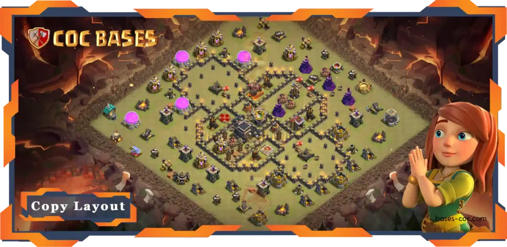 Top War Base TH9 with Link, Anti Everything, Defence Layout - Clash of Clans (131)
